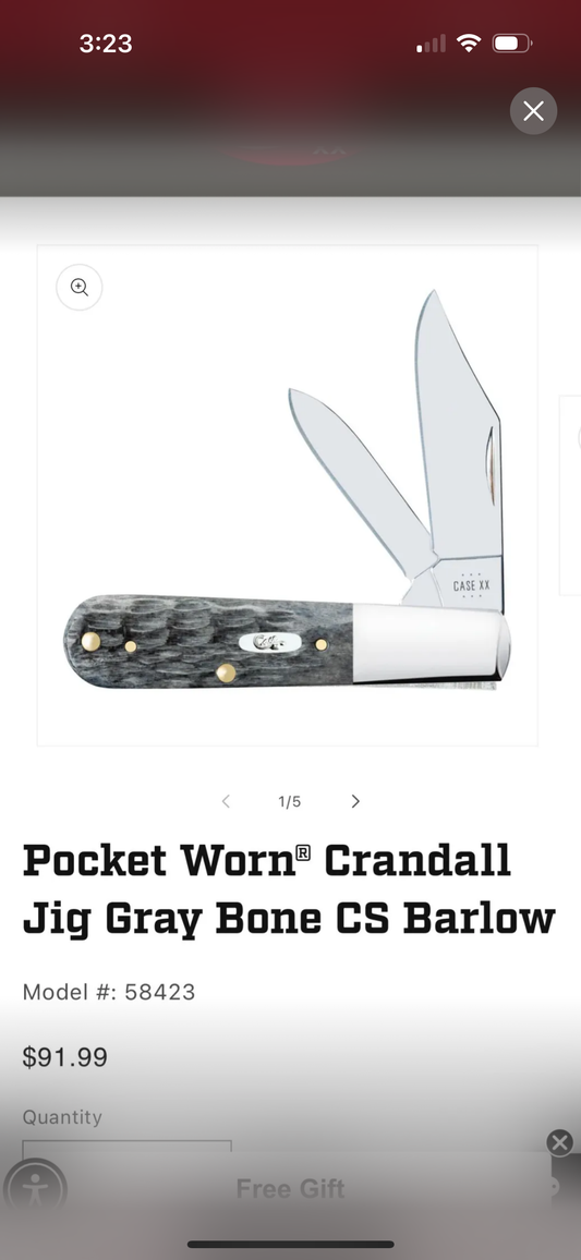 Case XX Knives Barlow Pocket Worn Gray Bone 58423 Carbon Steel Pocket Knife